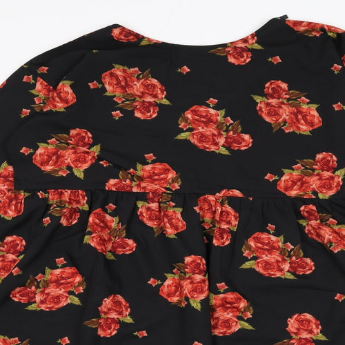 Boohoo Womens Grey Floral Polyester A-Line Size 12 Round Neck Pullover - Strap Detail