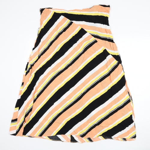 ASOS Womens Multicoloured Striped Viscose Flare Skirt Size 18 Zip - Side Slit