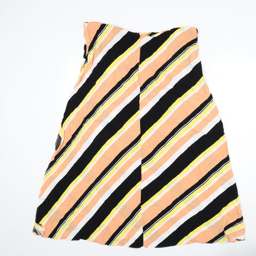 ASOS Womens Multicoloured Striped Viscose Flare Skirt Size 18 Zip - Side Slit