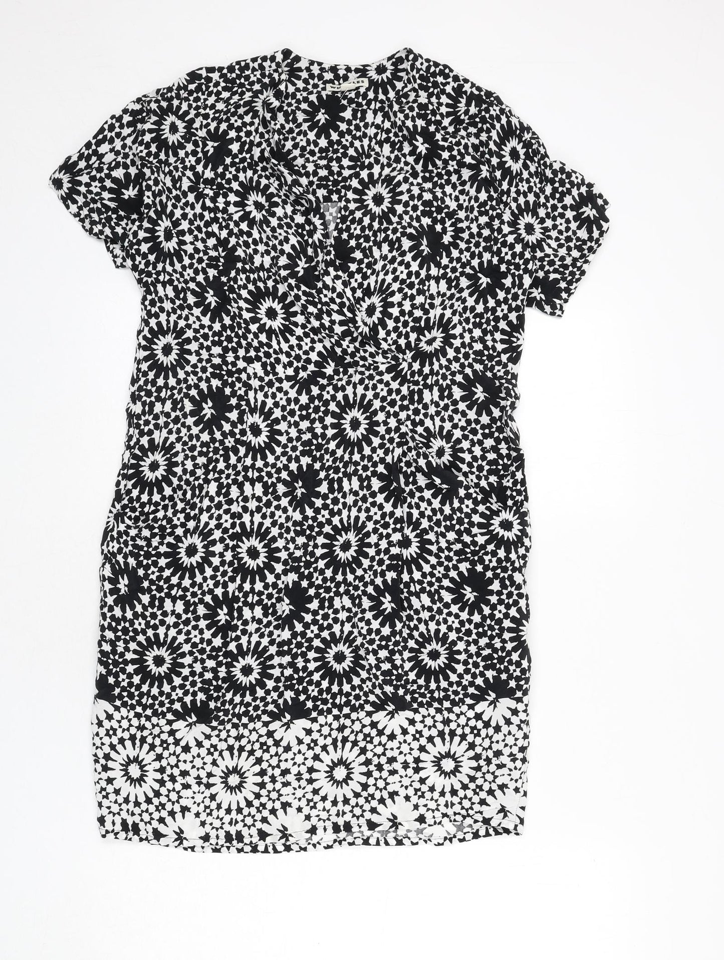 Whistles Womens Black Geometric Lyocell Sheath Size 8 V-Neck Pullover