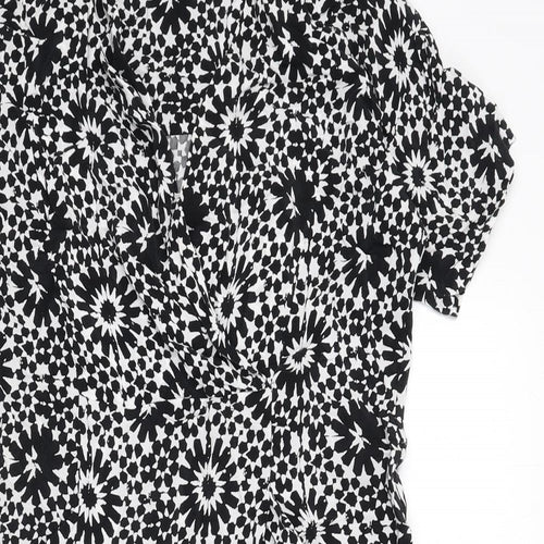 Whistles Womens Black Geometric Lyocell Sheath Size 8 V-Neck Pullover