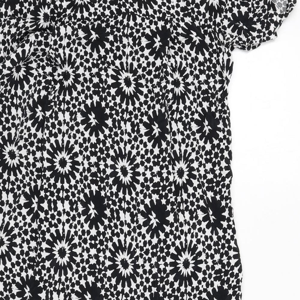 Whistles Womens Black Geometric Lyocell Sheath Size 8 V-Neck Pullover