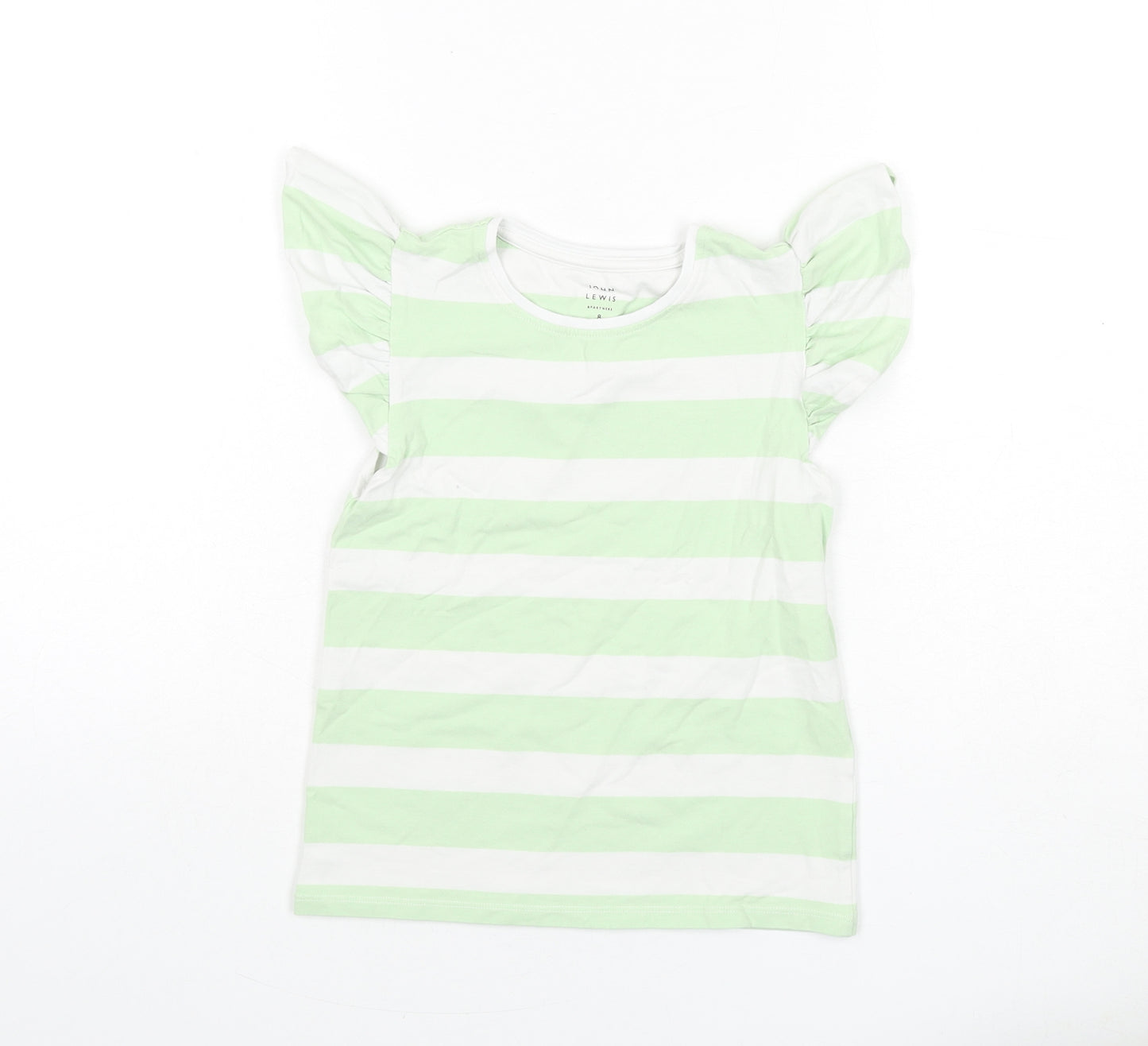 John Lewis Girls Green Striped Cotton Basic T-Shirt Size 8 Years Round Neck Pullover