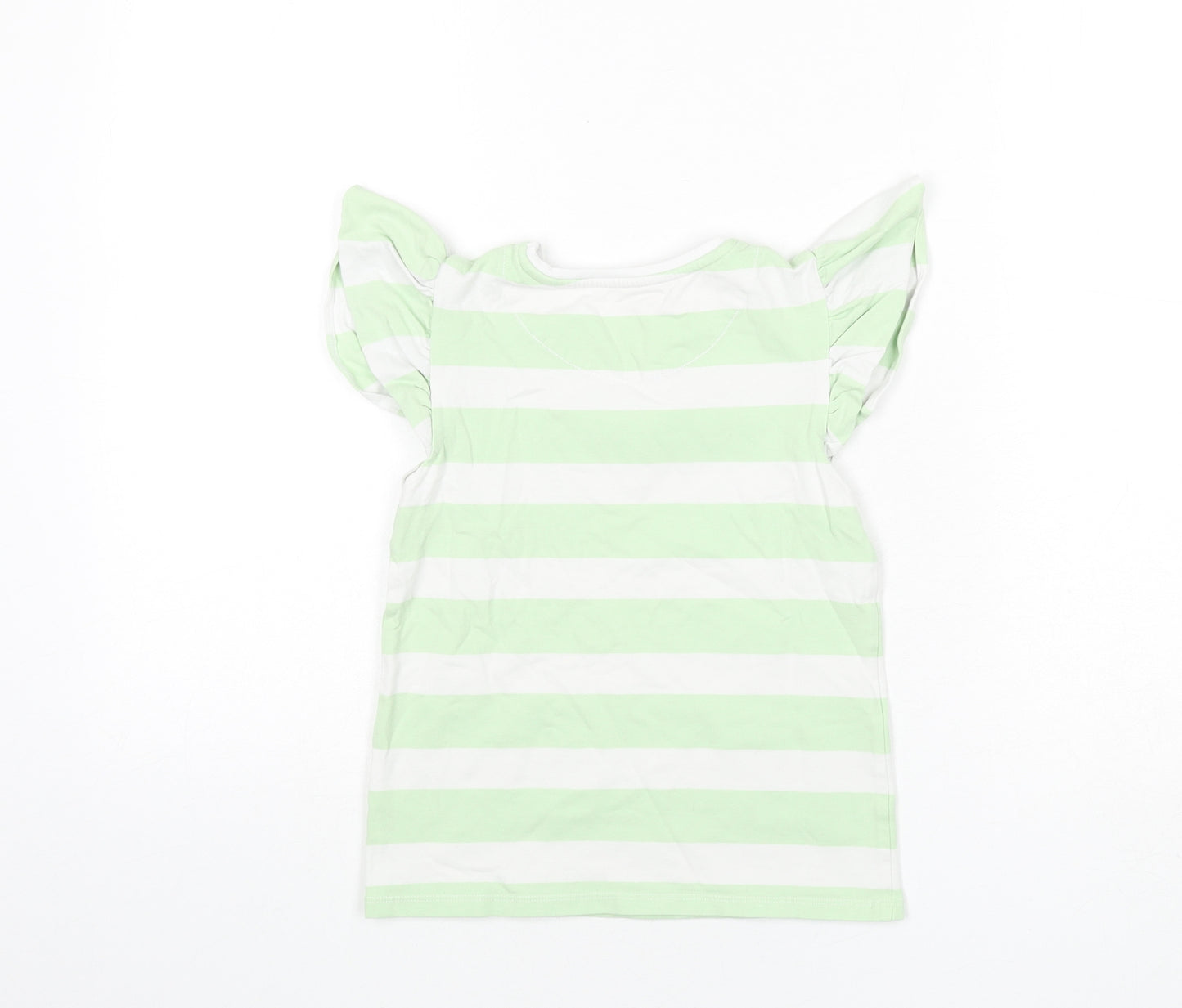 John Lewis Girls Green Striped Cotton Basic T-Shirt Size 8 Years Round Neck Pullover