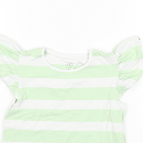 John Lewis Girls Green Striped Cotton Basic T-Shirt Size 8 Years Round Neck Pullover