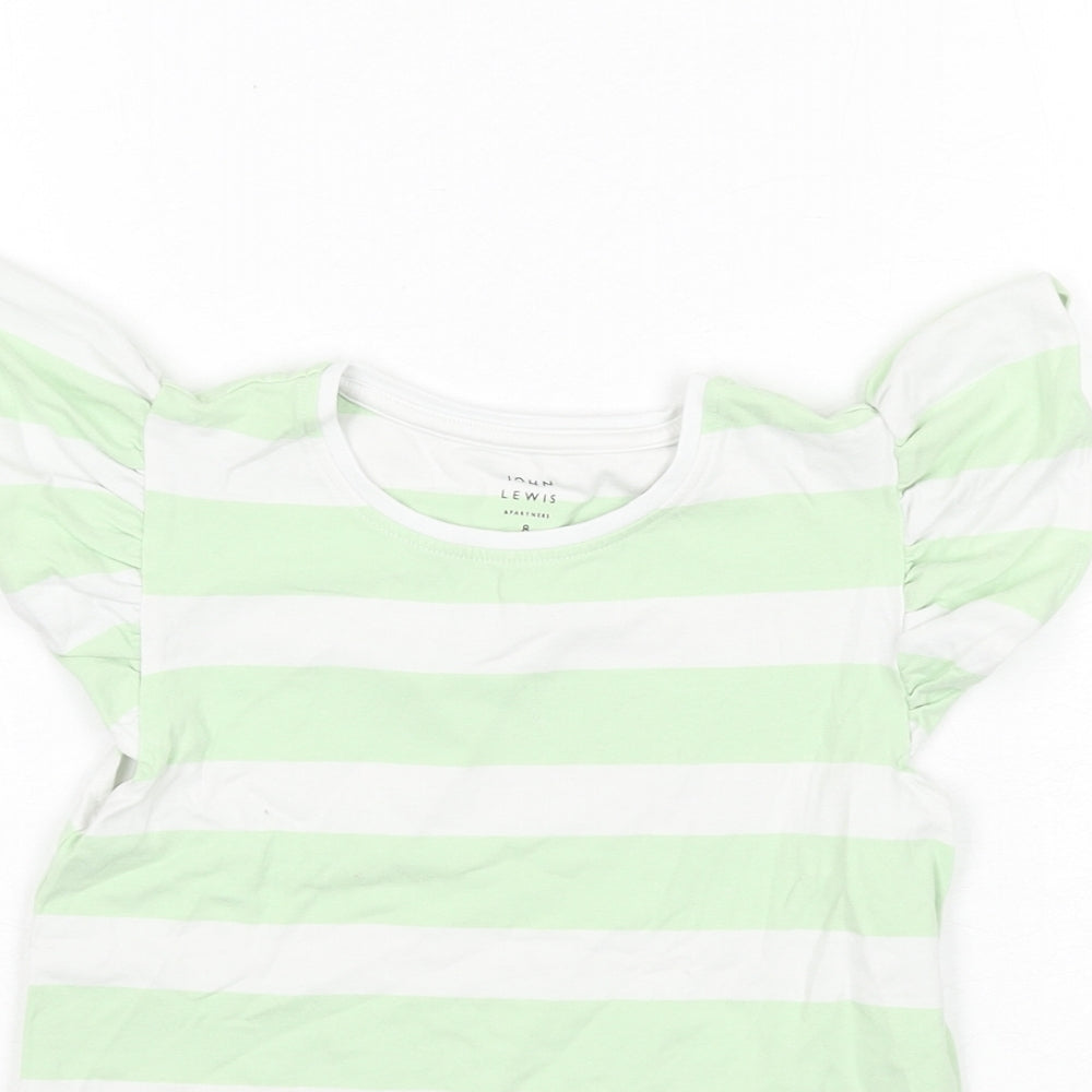 John Lewis Girls Green Striped Cotton Basic T-Shirt Size 8 Years Round Neck Pullover