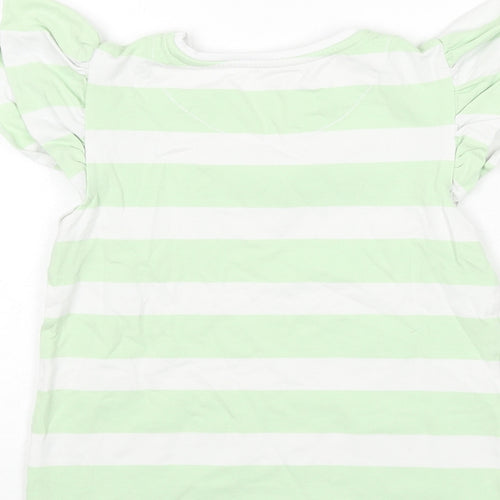 John Lewis Girls Green Striped Cotton Basic T-Shirt Size 8 Years Round Neck Pullover