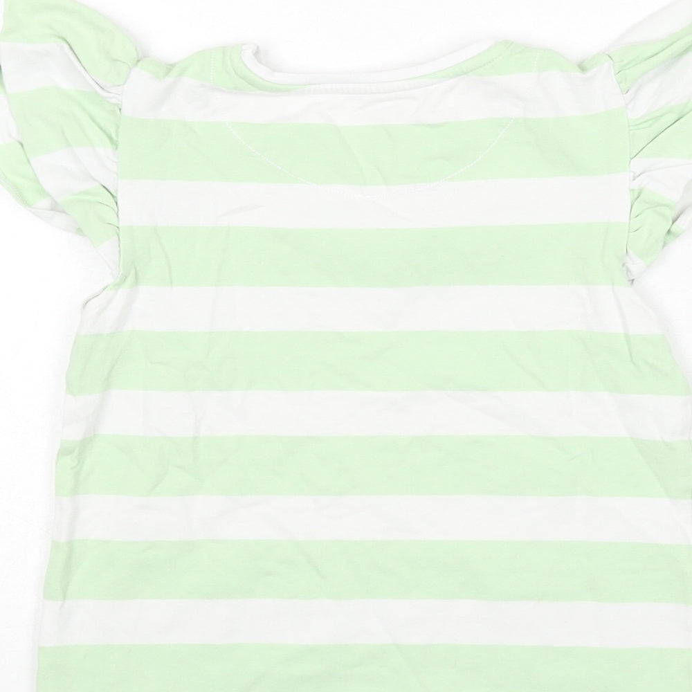 John Lewis Girls Green Striped Cotton Basic T-Shirt Size 8 Years Round Neck Pullover