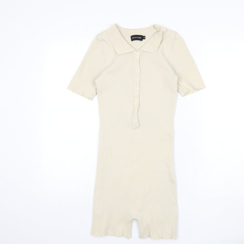 PRETTYLITTLETHING Womens Beige Polyester Romper One-Piece Size S L3 in Button - Ribbed