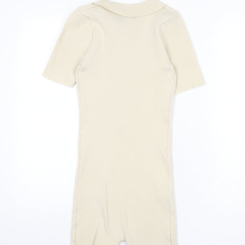 PRETTYLITTLETHING Womens Beige Polyester Romper One-Piece Size S L3 in Button - Ribbed