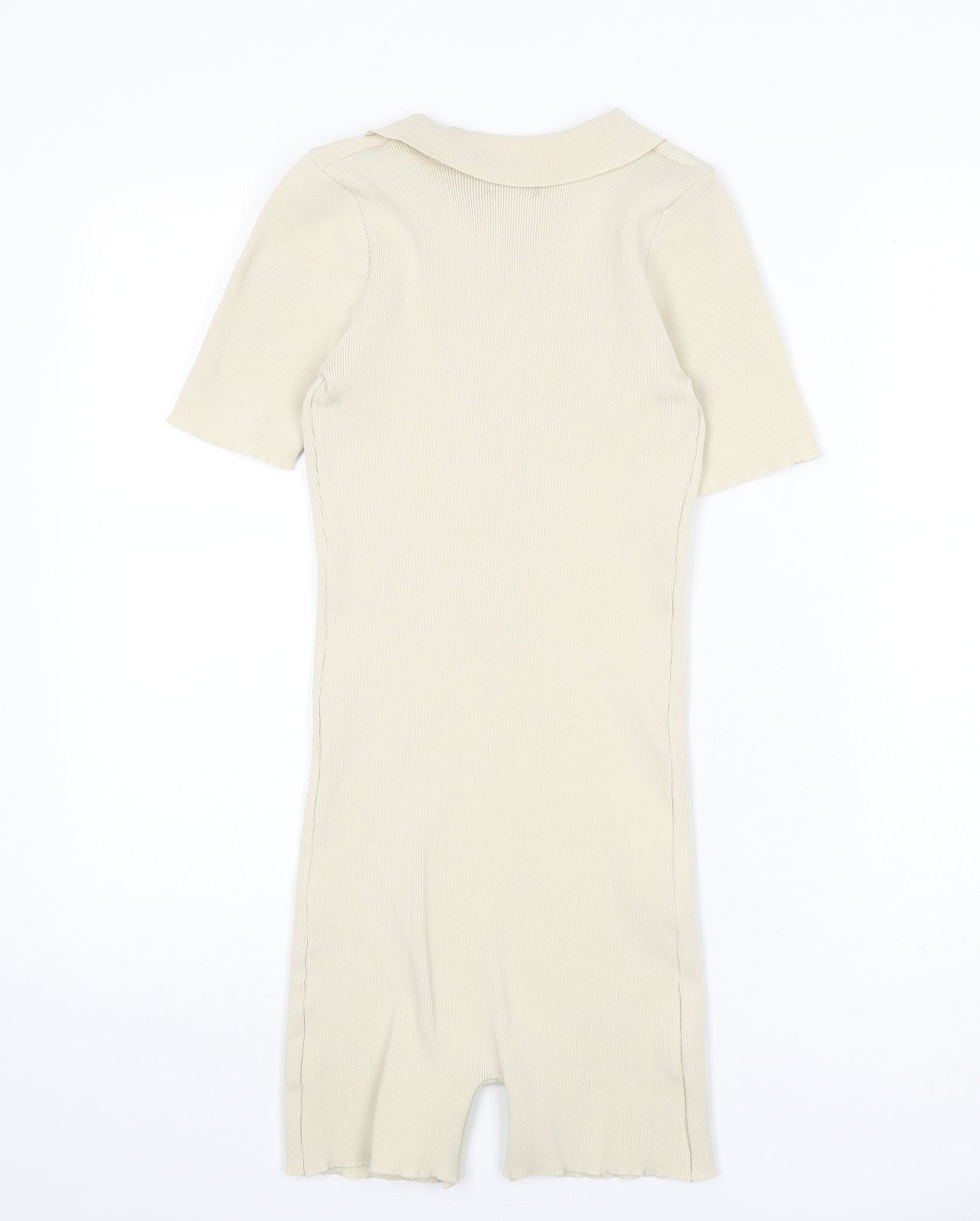 PRETTYLITTLETHING Womens Beige Polyester Romper One-Piece Size S L3 in Button - Ribbed