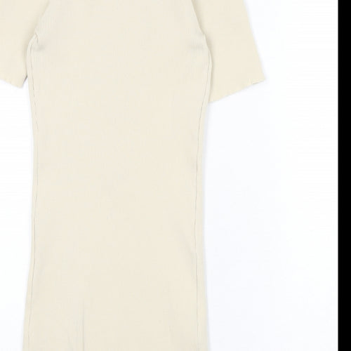 PRETTYLITTLETHING Womens Beige Polyester Romper One-Piece Size S L3 in Button - Ribbed