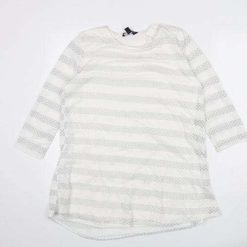 Saloos Womens White Geometric Viscose Basic T-Shirt Size 12 Round Neck