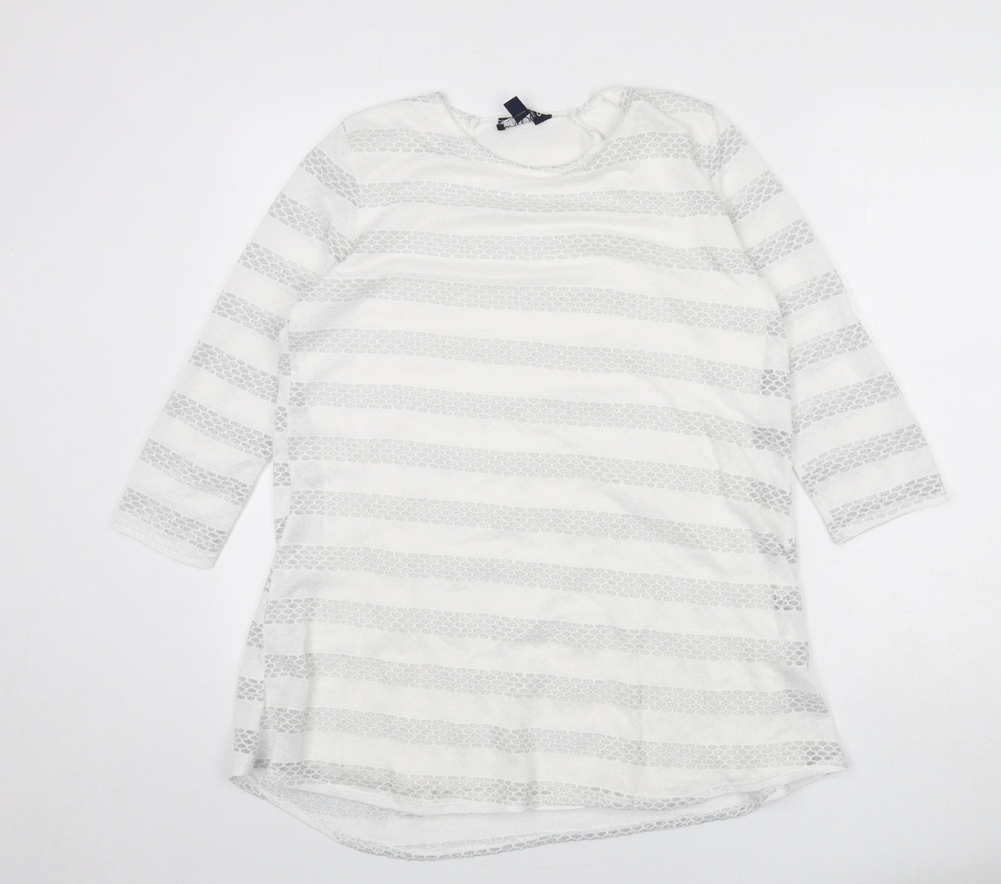 Saloos Womens White Geometric Viscose Basic T-Shirt Size 12 Round Neck