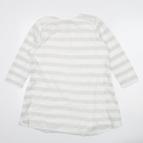 Saloos Womens White Geometric Viscose Basic T-Shirt Size 12 Round Neck