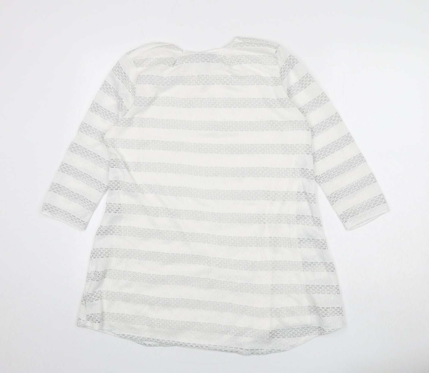 Saloos Womens White Geometric Viscose Basic T-Shirt Size 12 Round Neck
