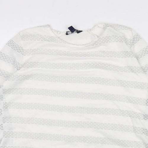 Saloos Womens White Geometric Viscose Basic T-Shirt Size 12 Round Neck