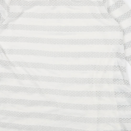 Saloos Womens White Geometric Viscose Basic T-Shirt Size 12 Round Neck
