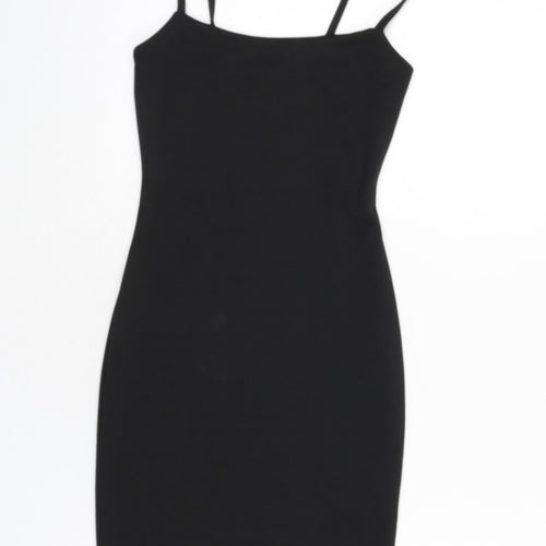 PRETTYLITTLETHING Womens Black Polyester Bodycon Size 4 Square Neck Pullover - Mini