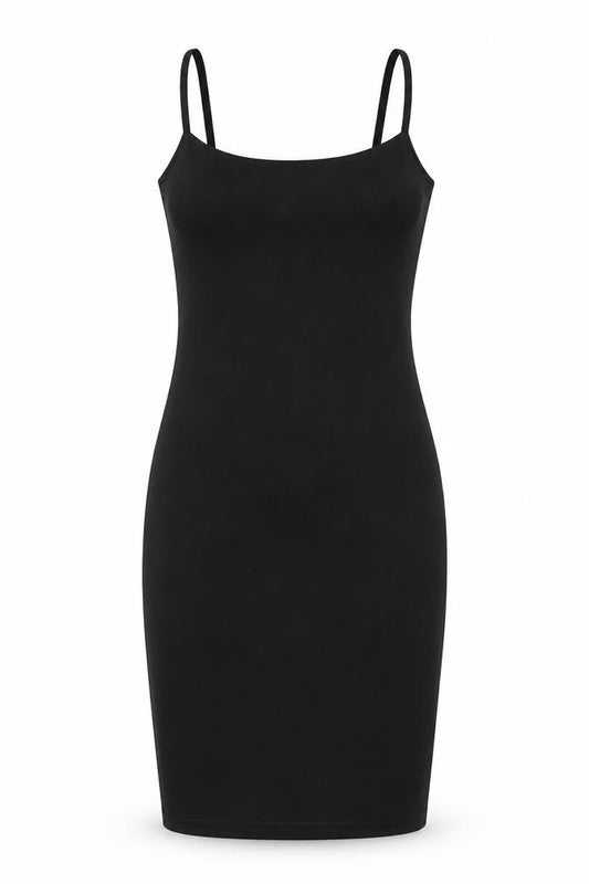 Front view of PRETTYLITTLETHING women’s black polyester bodycon, size UK 4, square neck pullover - mini