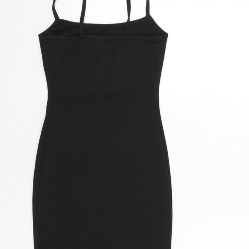 PRETTYLITTLETHING Womens Black Polyester Bodycon Size 4 Square Neck Pullover - Mini