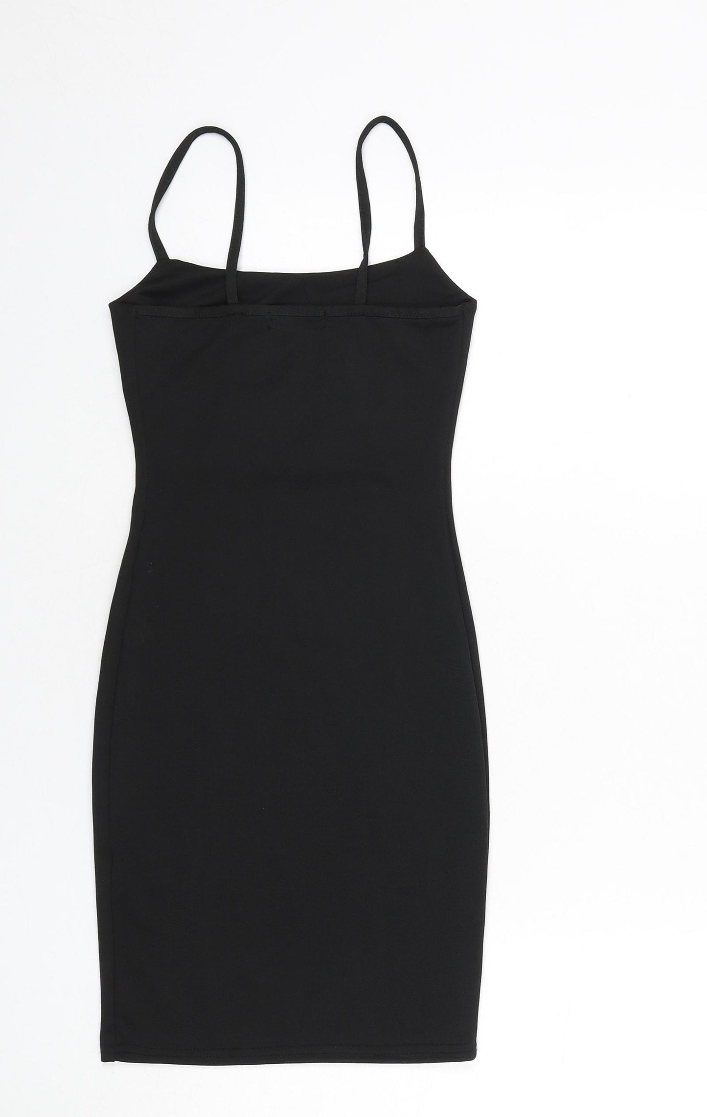 PRETTYLITTLETHING Womens Black Polyester Bodycon Size 4 Square Neck Pullover - Mini