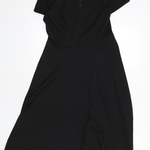 Jasper Conran Womens Black Polyester Fit & Flare Size 14 V-Neck Zip