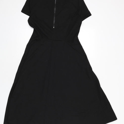 Jasper Conran Womens Black Polyester Fit & Flare Size 14 V-Neck Zip