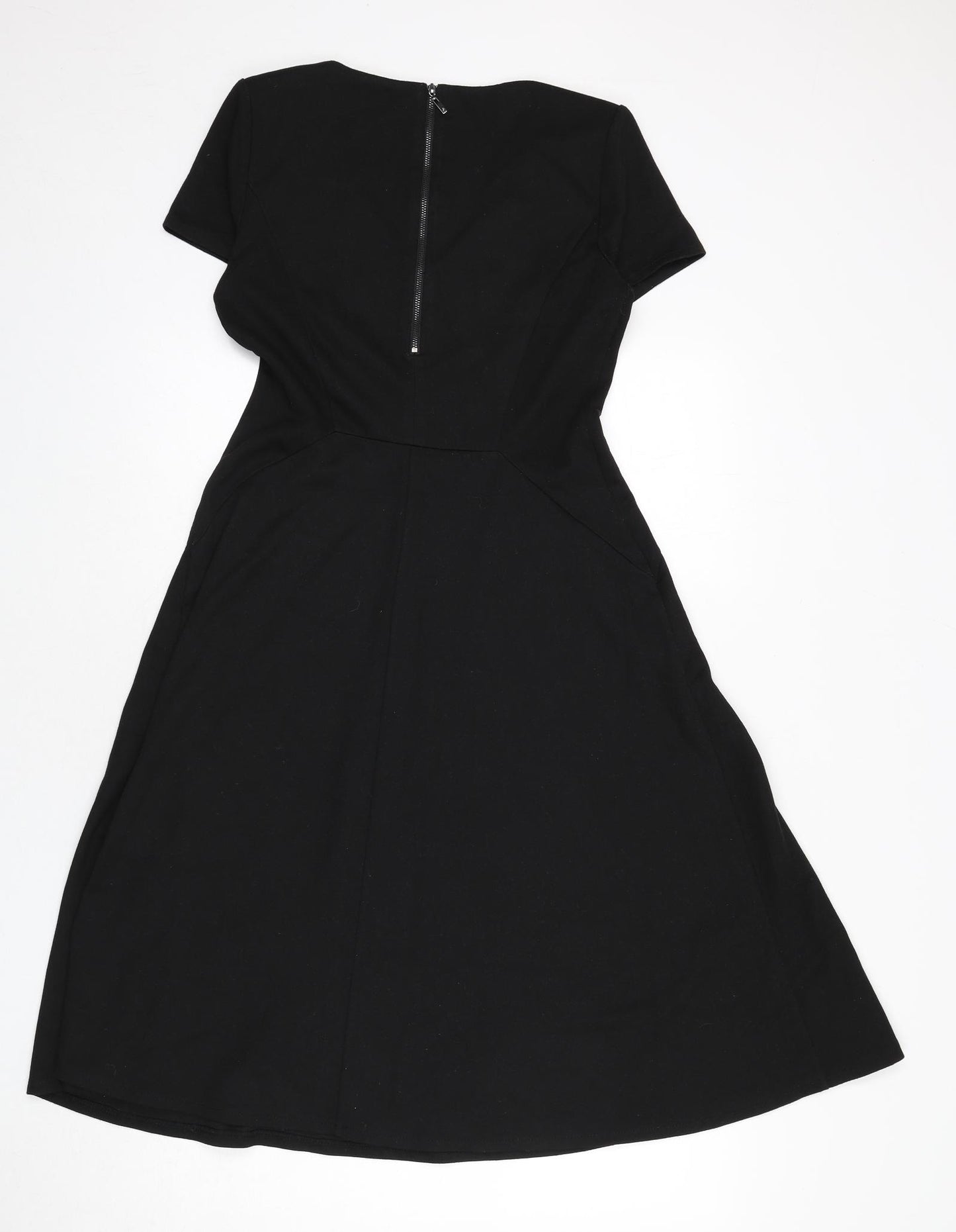 Jasper Conran Womens Black Polyester Fit & Flare Size 14 V-Neck Zip