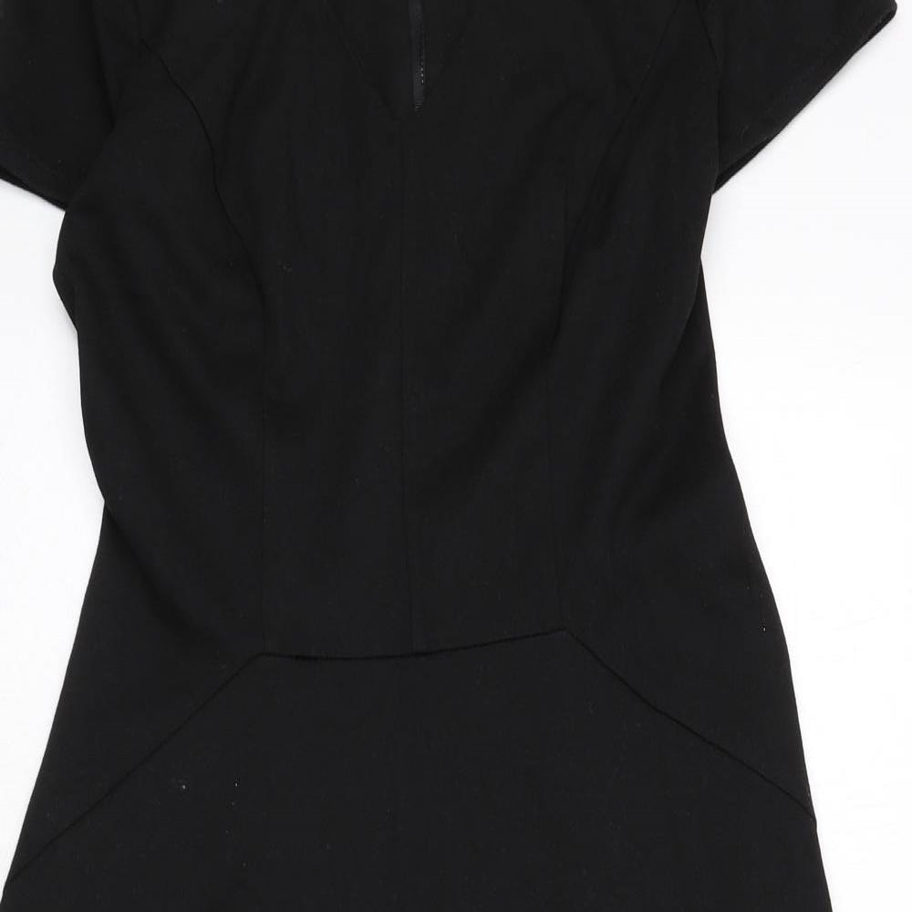 Jasper Conran Womens Black Polyester Fit & Flare Size 14 V-Neck Zip