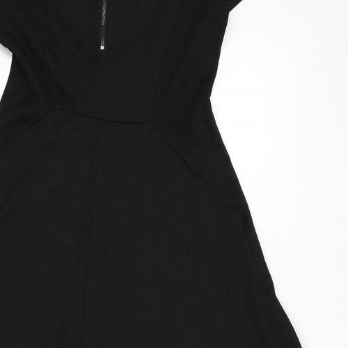 Jasper Conran Womens Black Polyester Fit & Flare Size 14 V-Neck Zip
