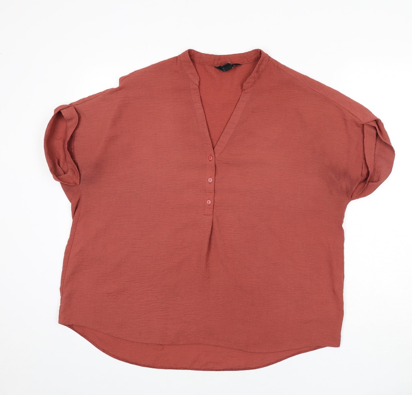 New Look Womens Pink Polyester Basic Blouse Size 16 V-Neck