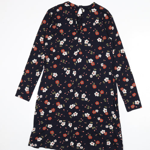 Marks and Spencer Womens Blue Floral Viscose A-Line Size 10 Round Neck Button