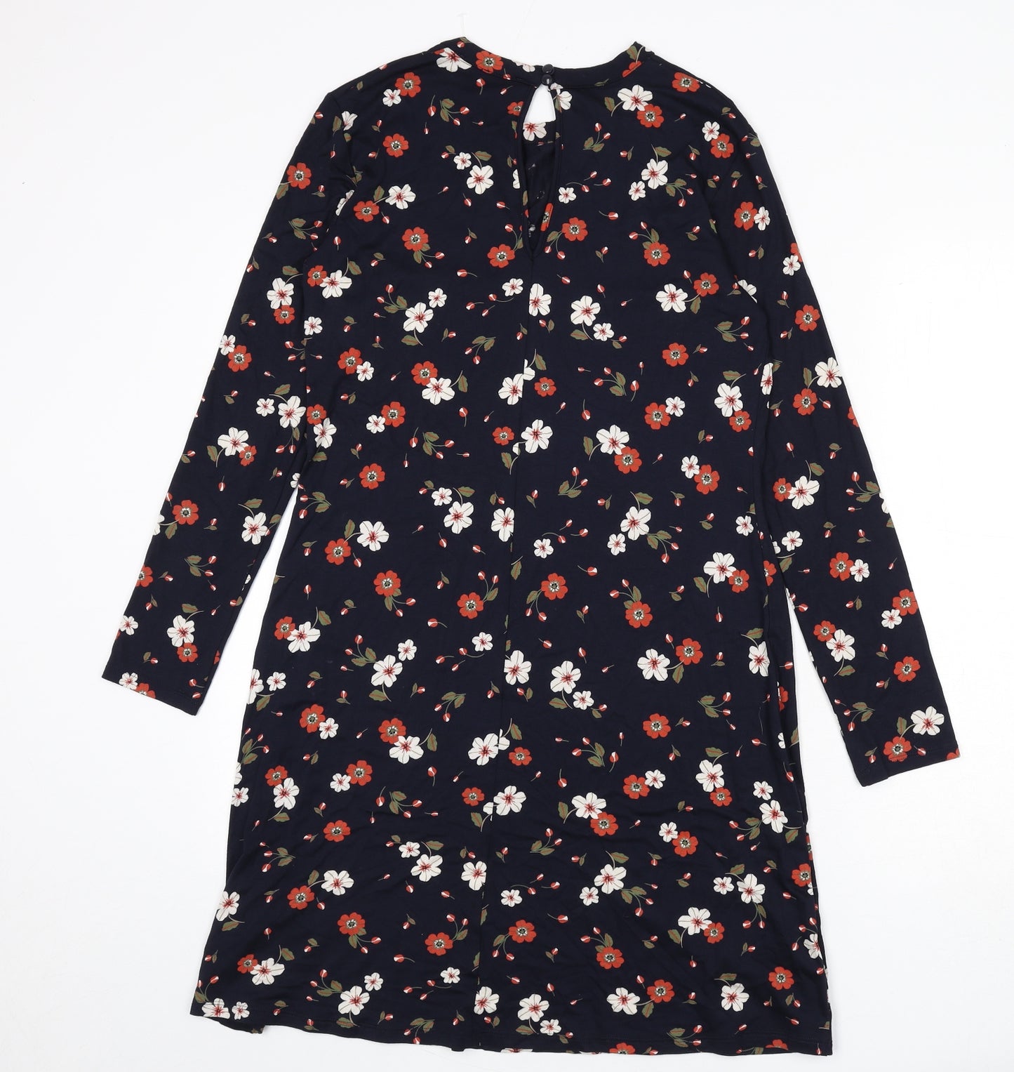 Marks and Spencer Womens Blue Floral Viscose A-Line Size 10 Round Neck Button