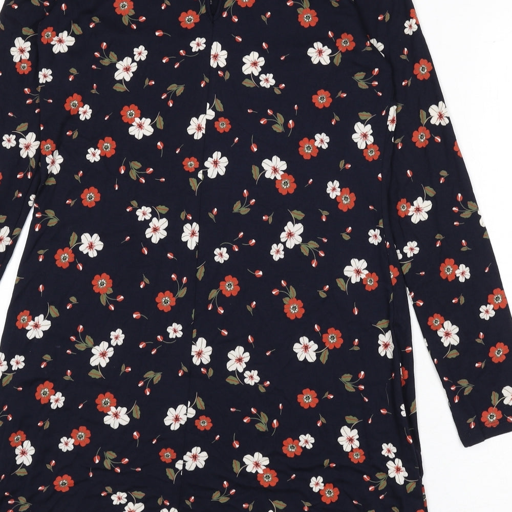 Marks and Spencer Womens Blue Floral Viscose A-Line Size 10 Round Neck Button