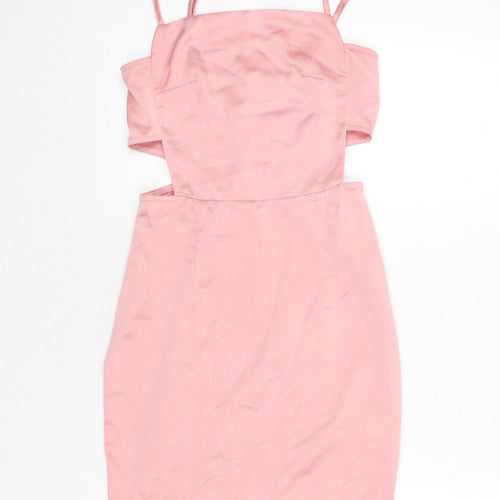 PRETTYLITTLETHING Womens Pink Polyester Mini Size 6 Square Neck Zip - Cut Out Detail