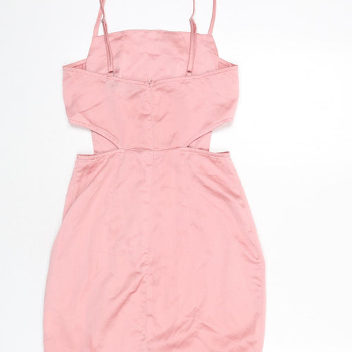 PRETTYLITTLETHING Womens Pink Polyester Mini Size 6 Square Neck Zip - Cut Out Detail