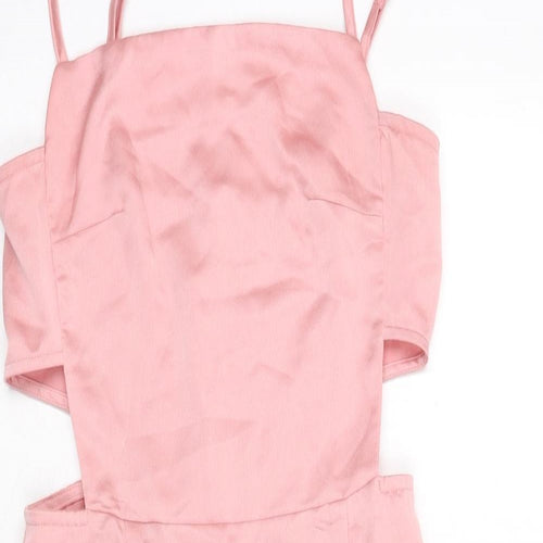 PRETTYLITTLETHING Womens Pink Polyester Mini Size 6 Square Neck Zip - Cut Out Detail