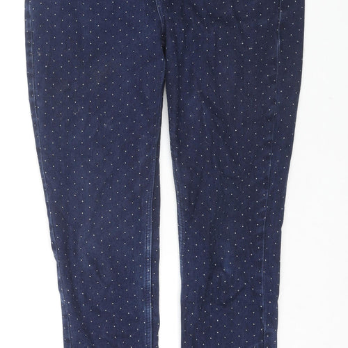 Marks and Spencer Womens Blue Geometric Cotton Skinny Jeans Size 12 L27 in Slim Zip - Button Detail