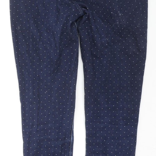 Marks and Spencer Womens Blue Geometric Cotton Skinny Jeans Size 12 L27 in Slim Zip - Button Detail