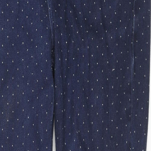 Marks and Spencer Womens Blue Geometric Cotton Skinny Jeans Size 12 L27 in Slim Zip - Button Detail