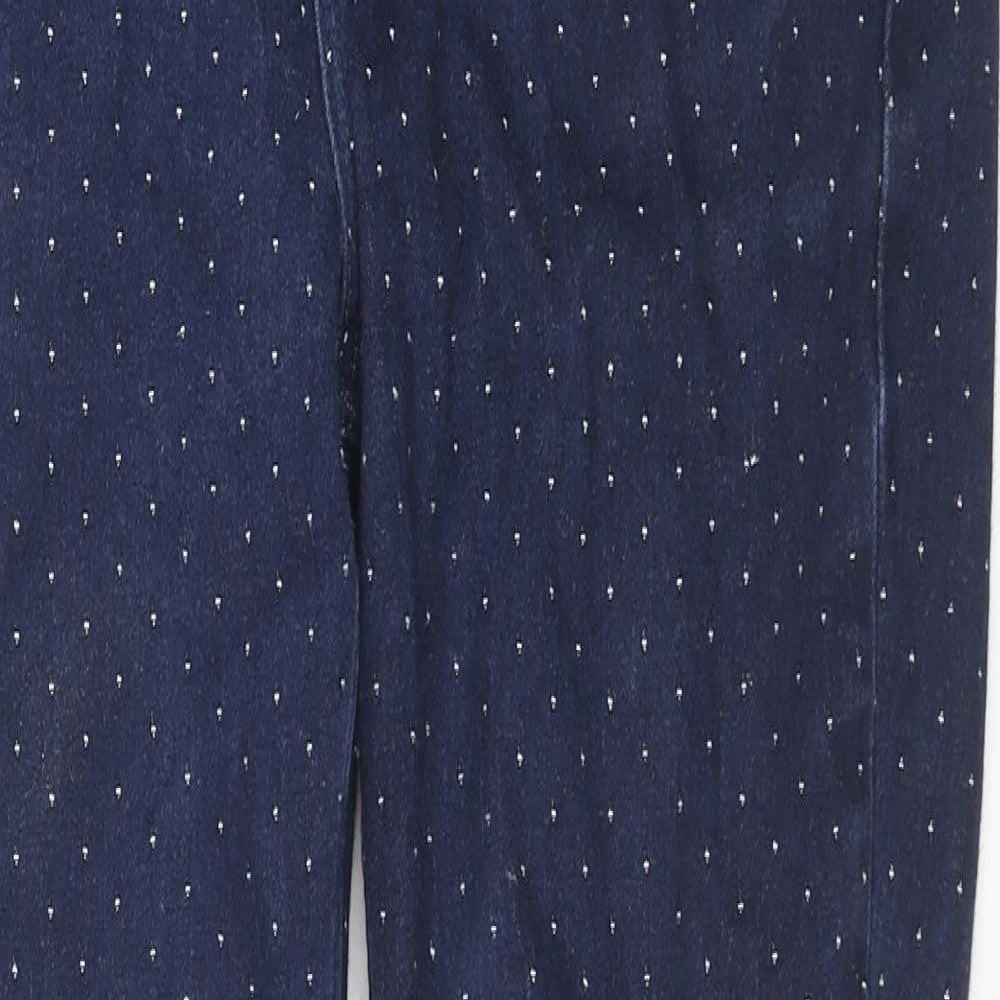 Marks and Spencer Womens Blue Geometric Cotton Skinny Jeans Size 12 L27 in Slim Zip - Button Detail