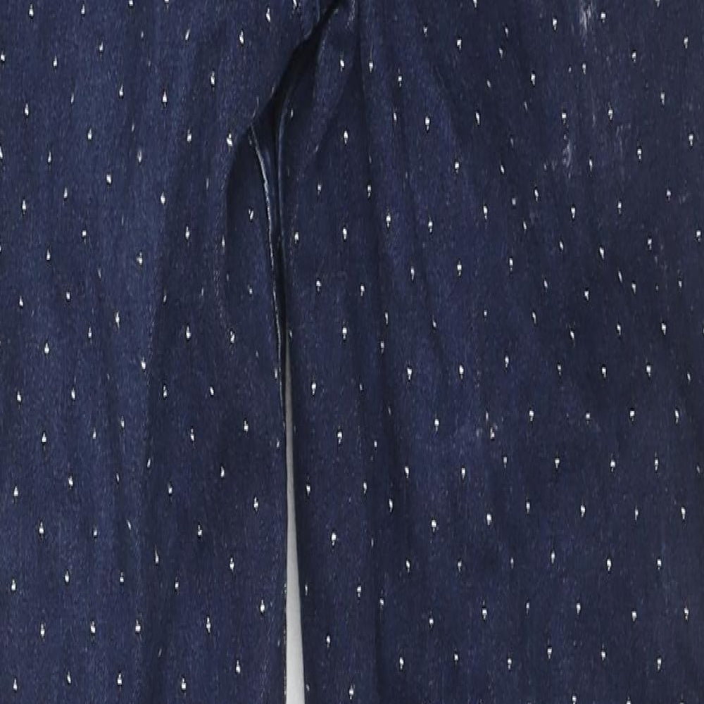 Marks and Spencer Womens Blue Geometric Cotton Skinny Jeans Size 12 L27 in Slim Zip - Button Detail