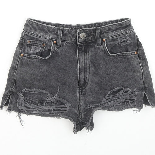 Topshop Womens Black Cotton Hot Pants Shorts Size 6 L3 in Regular Zip
