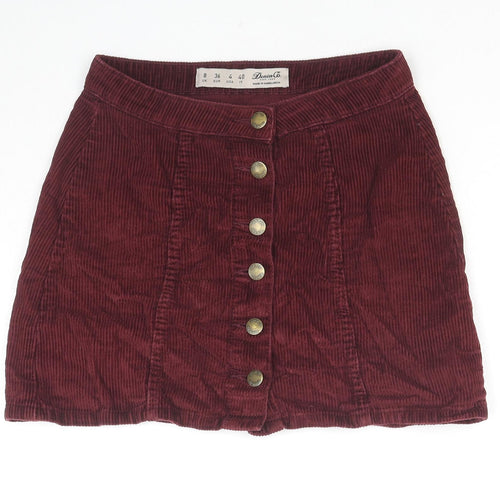 Denim & Co. Womens Red Cotton A-Line Skirt Size 8 Button