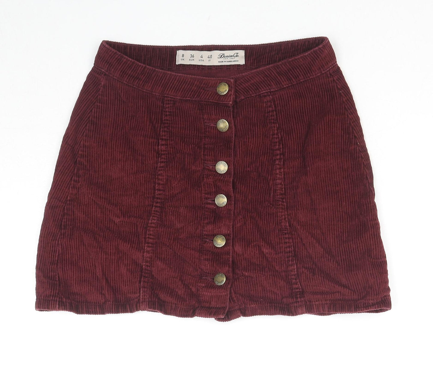 Denim & Co. Womens Red Cotton A-Line Skirt Size 8 Button