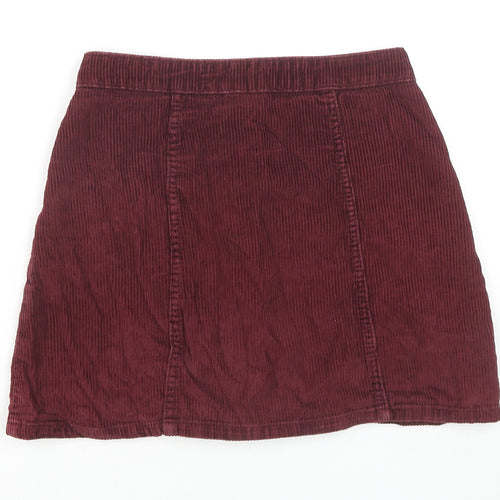 Denim & Co. Womens Red Cotton A-Line Skirt Size 8 Button