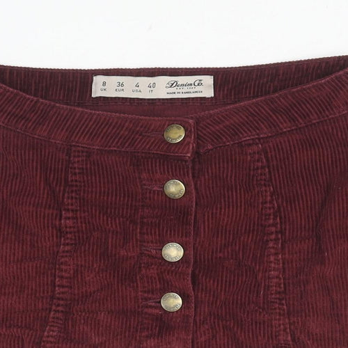 Denim & Co. Womens Red Cotton A-Line Skirt Size 8 Button
