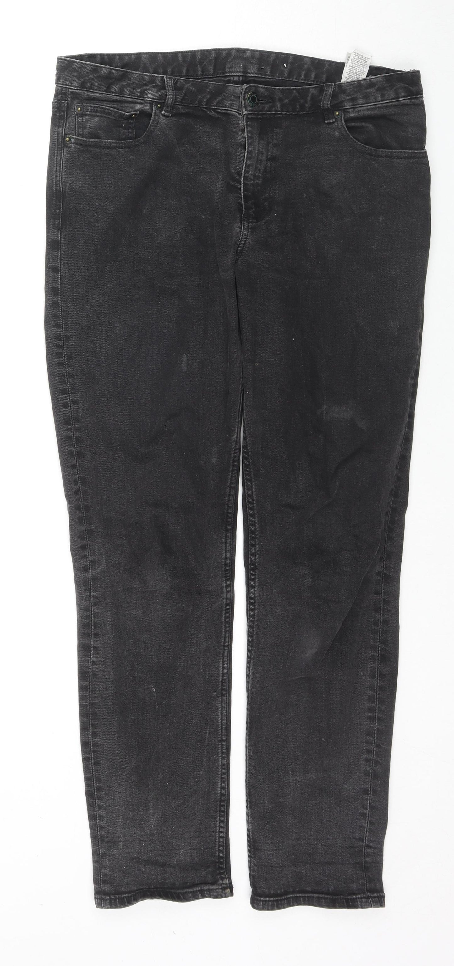 Marks and Spencer Womens Black Cotton Straight Jeans Size 12 L27 in Regular Zip
