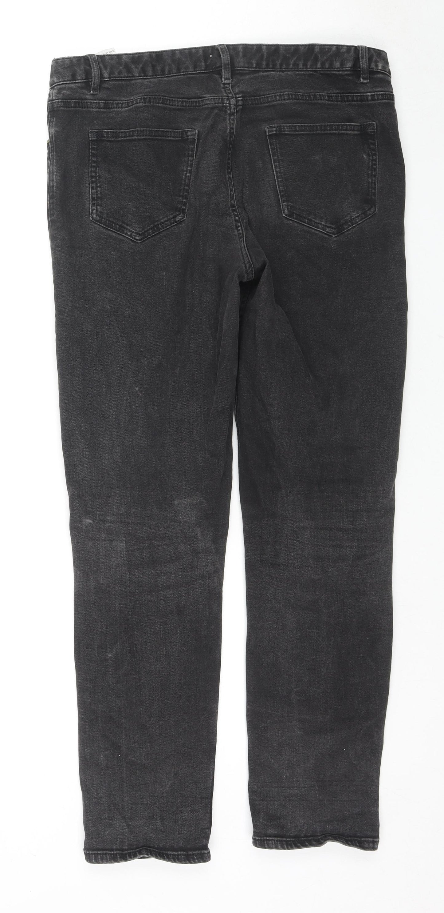 Marks and Spencer Womens Black Cotton Straight Jeans Size 12 L27 in Regular Zip
